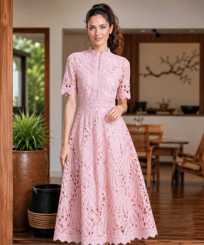 Vestido Renda Midi Guipir Elegante Festa Casamento Dia | Cindy