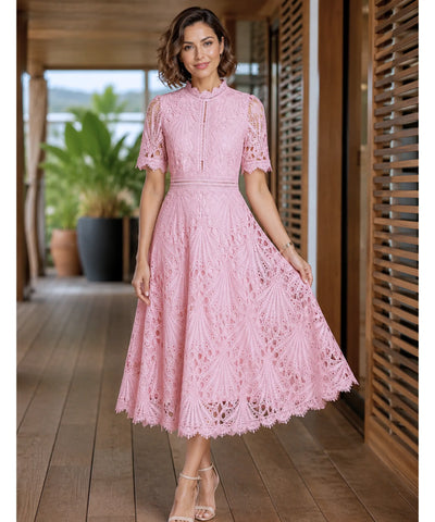 Vestido Renda Midi Guipir Elegante Festa Casamento Dia | Cindy