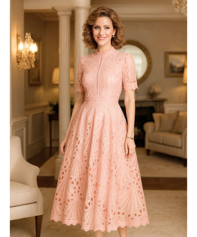 Vestido Renda Midi Guipir Elegante Festa Casamento Dia | Cindy