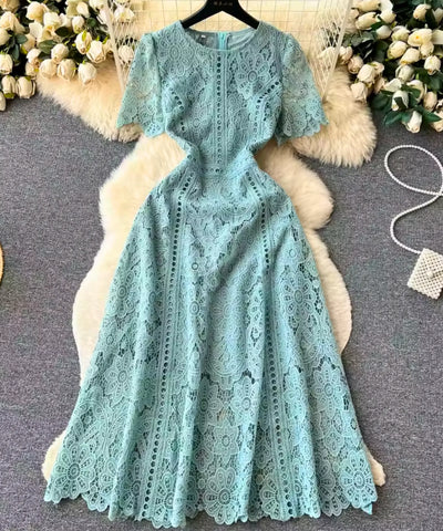 Vestido Renda Midi Guipir Elegante Festa Casamento Dia | Cindy