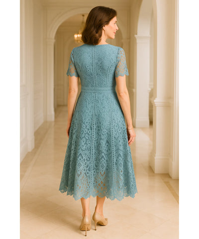 Vestido Renda Midi Guipir Elegante Festa Casamento Dia | Cindy