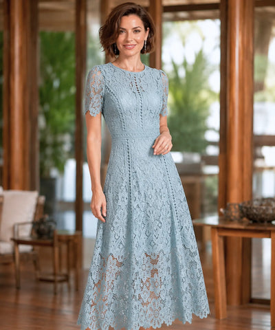 Vestido Renda Midi Guipir Elegante Festa Casamento Dia | Cindy