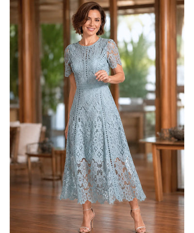 Vestido Renda Midi Guipir Elegante Festa Casamento Dia | Cindy
