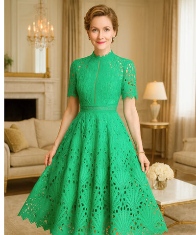 Vestido Renda Midi Guipir Elegante Festa Casamento Dia | Cindy