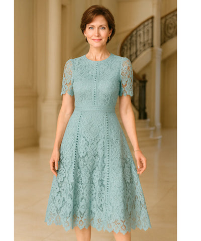 Comprar vestido renda midi guipir manga curta festa casamento dia verão elegante barato LADYDRESS
