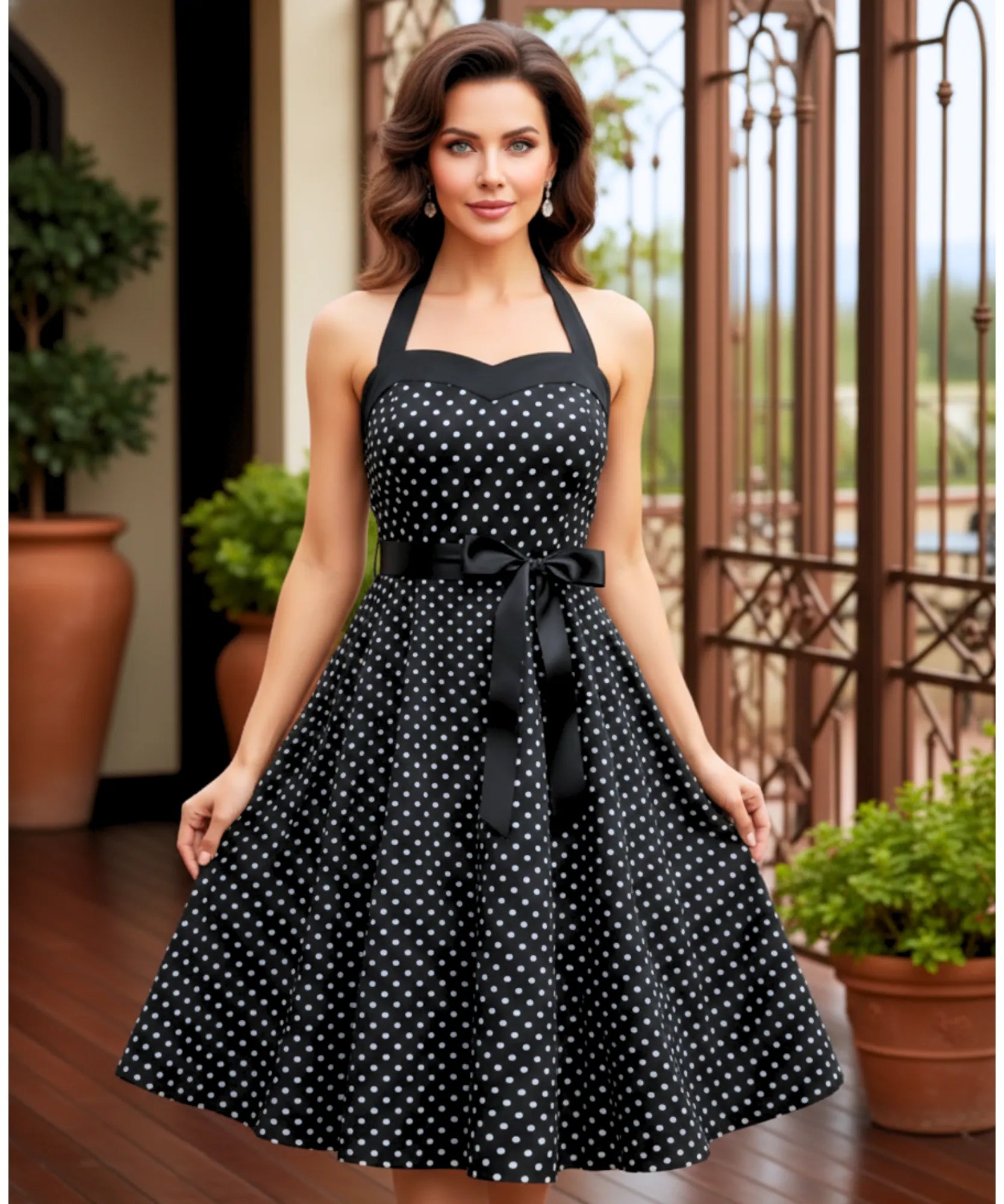 Comprar vestido vintage de poá com laço feminino com estilo retrô, anos 60, 80 e caimento elegante  ANELLIMN