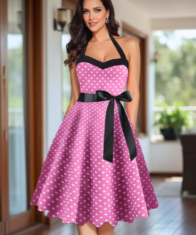 Comprar vestido vintage de poá com laço feminino com estilo retrô, anos 60, 80 e caimento elegante  ANELLIMN