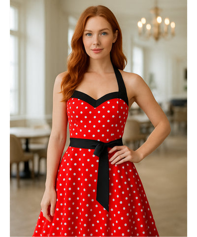 Vestido Vintage de Poá com Laço Feminino | Zelli