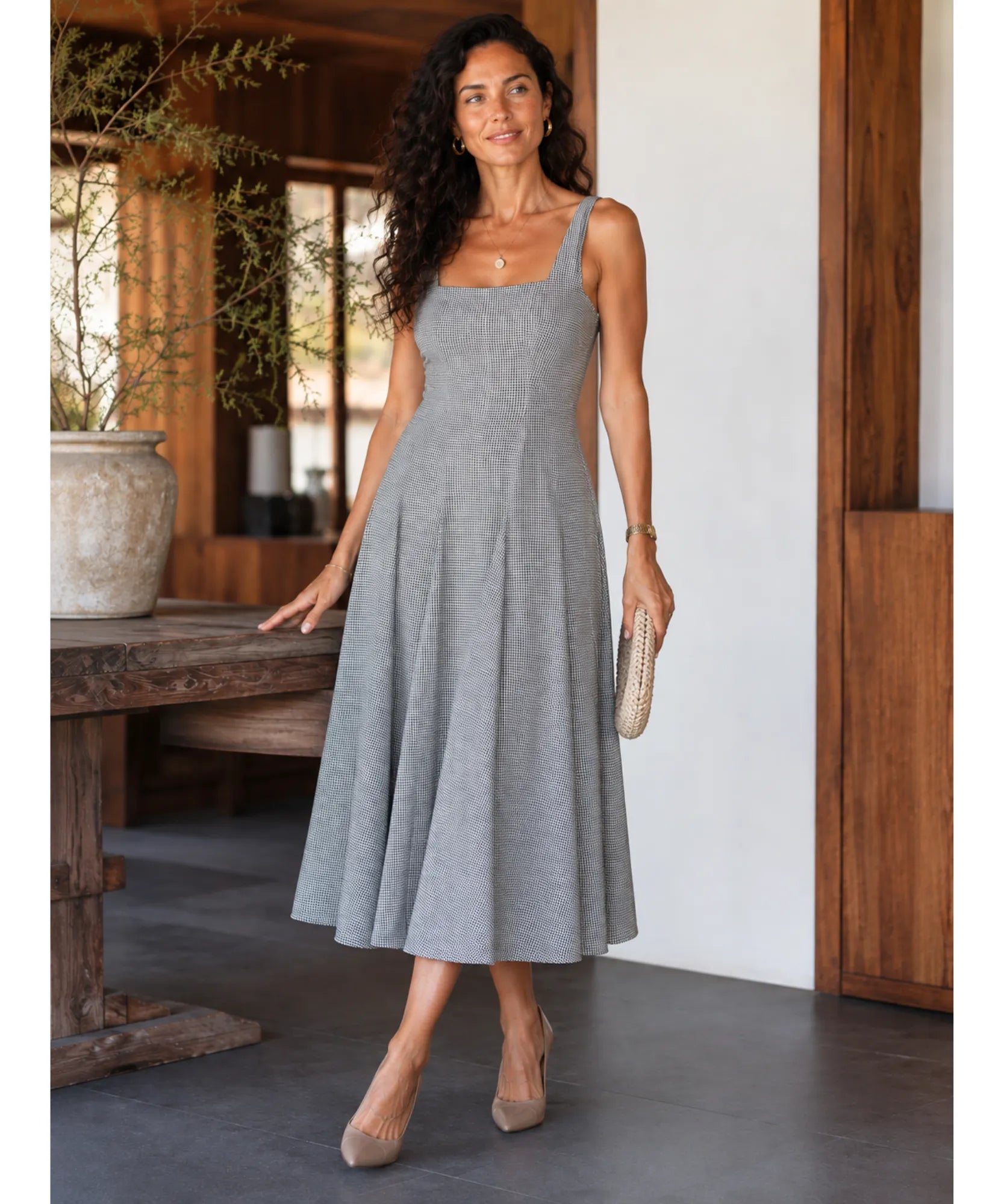 Comprar vestido xadrez feminino verde midi em promoção Anellimn