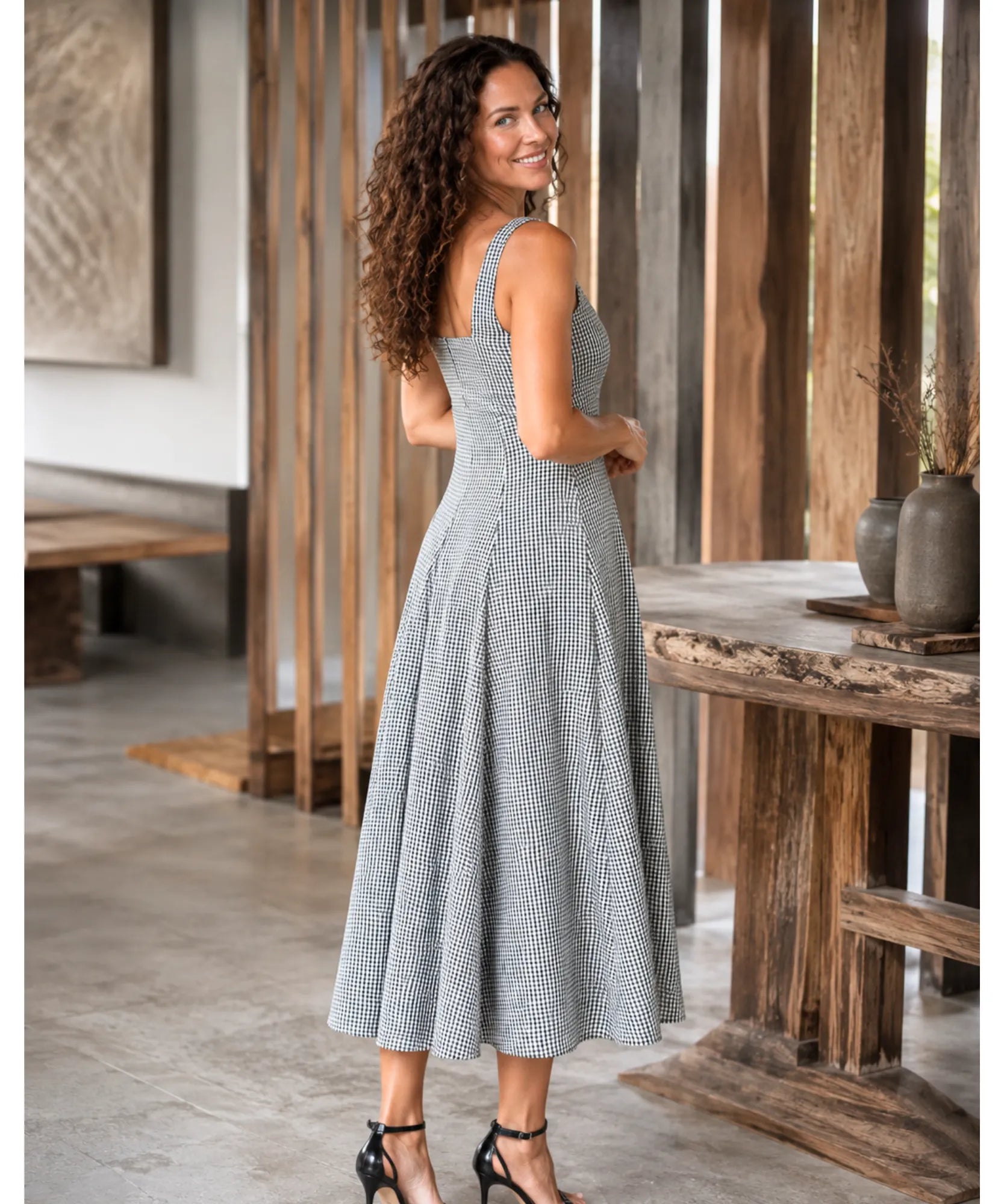 Comprar vestido xadrez feminino verde midi em promoção Anellimn