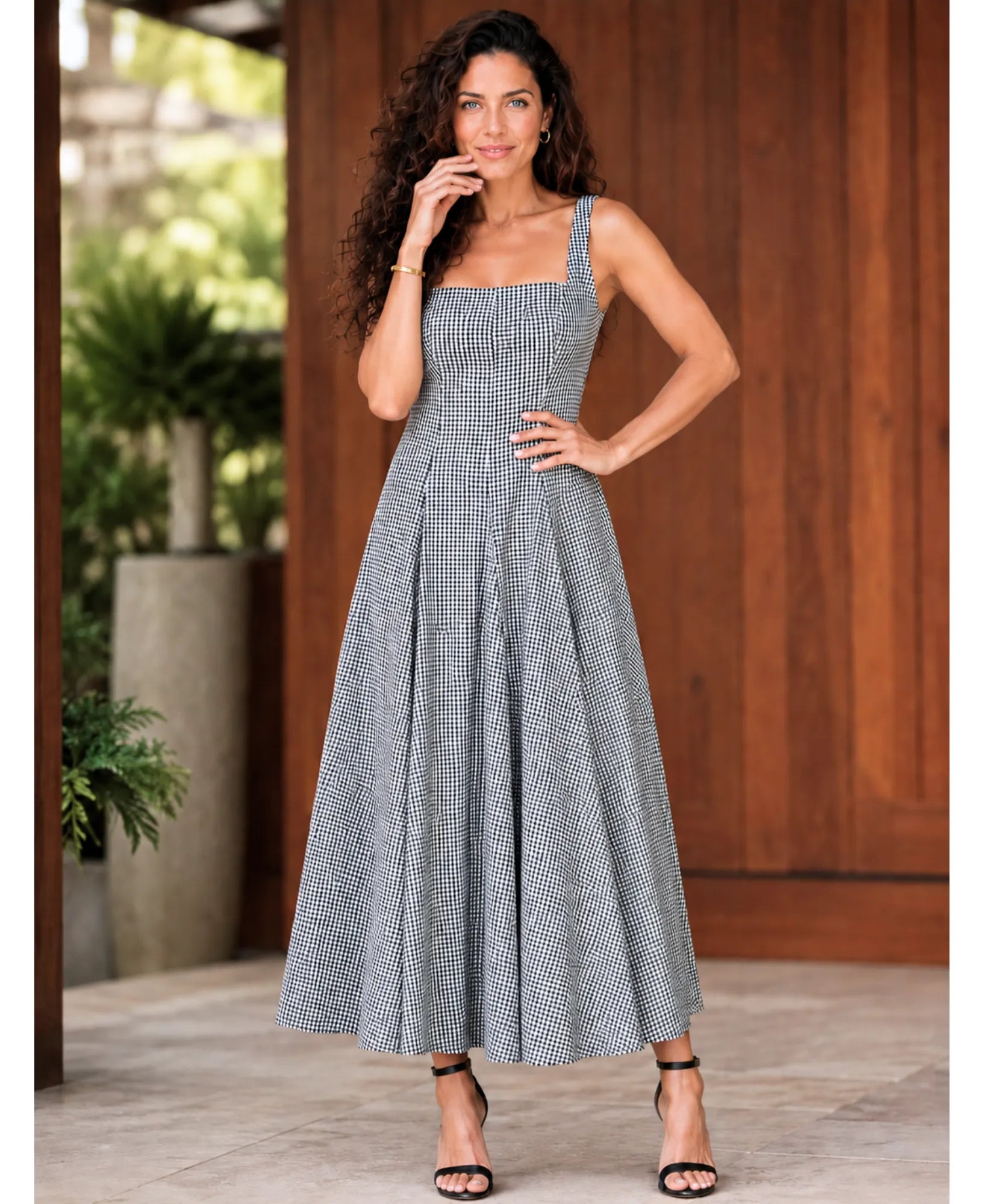 Comprar vestido xadrez feminino verde midi em promoção Anellimn
