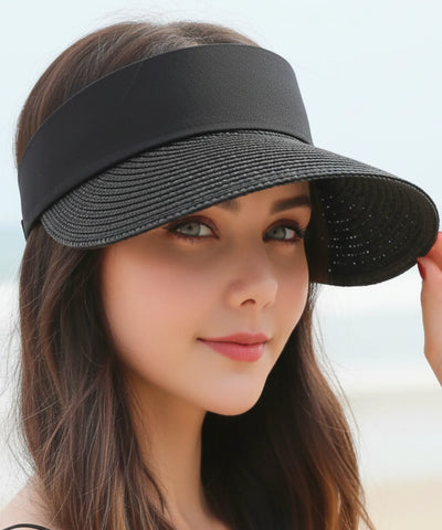 Comprar viseira feminina aba larga ajustável topo aberto com faixa elástica leve respirável para praia verão corrida proteção solar UV barato ou em promoção ANELLIMN
