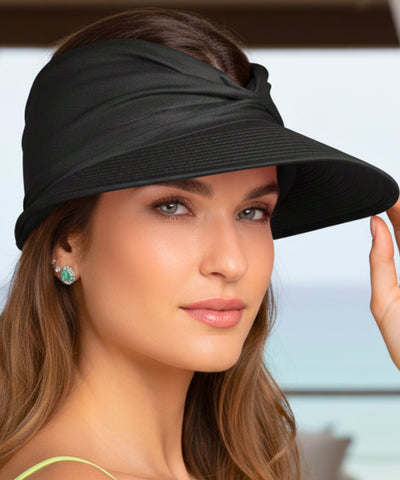 Comprar viseira feminina com topo franzido drapeado ajustável proteção UV para praia verão corrida e atividades barato