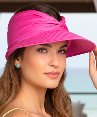 Comprar viseira feminina com topo franzido drapeado ajustável proteção UV para praia verão corrida e atividades barato